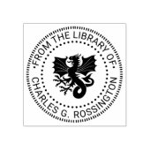 紋章の双頭竜ドラゴン丸型図書館本の名前 ラバースタンプ (インプリント)