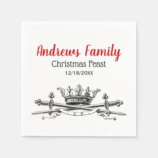 紋章の王冠が剣を交差するサーベルクリスマスクリスマス スタンダードカクテルナプキン (正面)