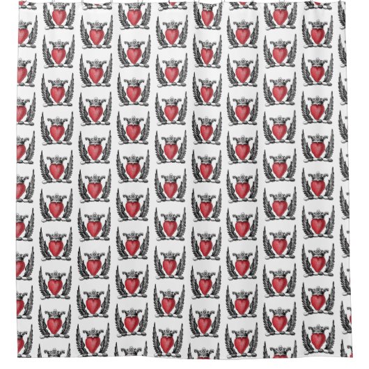 紋章の翼コートを持つ紋章ハート シャワーカーテン (正面)