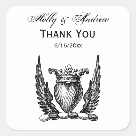 紋章の翼コートを持つ紋章ハート スクエアシール (正面)