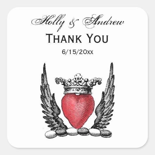 紋章の翼コートを持つ紋章ハート スクエアシール (正面)