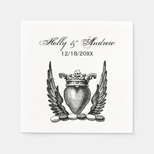 紋章の翼コートを持つ紋章ハート スタンダードカクテルナプキン (正面)