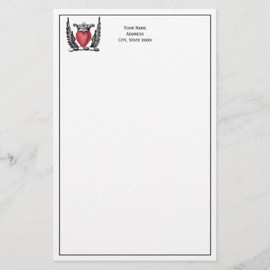 紋章の翼コートを持つ紋章ハート 便箋 (正面)