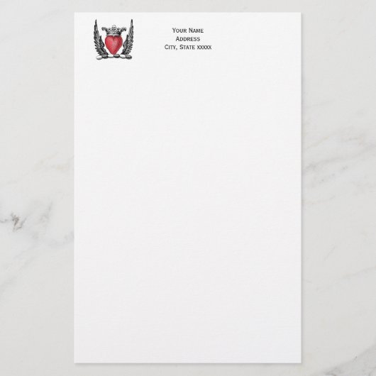 紋章の翼コートを持つ紋章ハート 便箋 (正面)