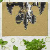 (紋章の)フラ・ダ・リきらきら光る・白黒・金ゴールド・タオル キッチンタオル (折り畳み)