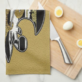 (紋章の)フラ・ダ・リきらきら光る・白黒・金ゴールド・タオル キッチンタオル (四つ折り)