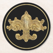 (紋章の)フラ・ダ・リのアンティークの金ゴールド ラウンドペーパーコースター (正面)