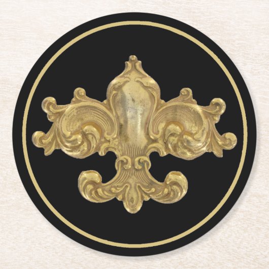 (紋章の)フラ・ダ・リのアンティークの金ゴールド ラウンドペーパーコースター (正面)