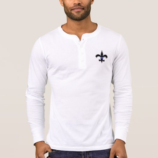 （紋章の）フラ・ダ・リの薄いブルーライン聖者の長袖の上 Tシャツ (正面)
