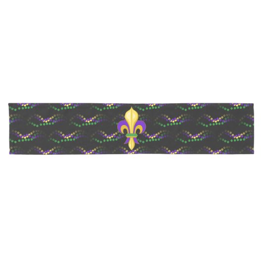 （紋章の）フラ・ダ・リの謝肉祭は黒いテーブルのランナーに玉を付けます ショートテーブルランナー (横)