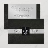 （紋章の）フラ・ダ・リの黒い革RSVP応答の招待状 出欠カード (正面/裏面)