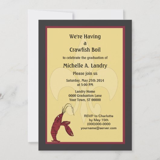 （紋章の）フラ・ダ・リのCrawfishの沸騰卒業の招待状 招待状 (裏面)