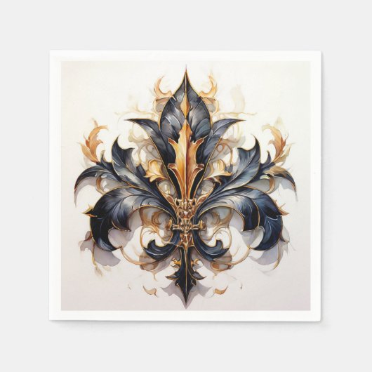 （紋章の）フラ・ダ・リカクテルナプキンブラック&金ゴールド スタンダードカクテルナプキン (正面)