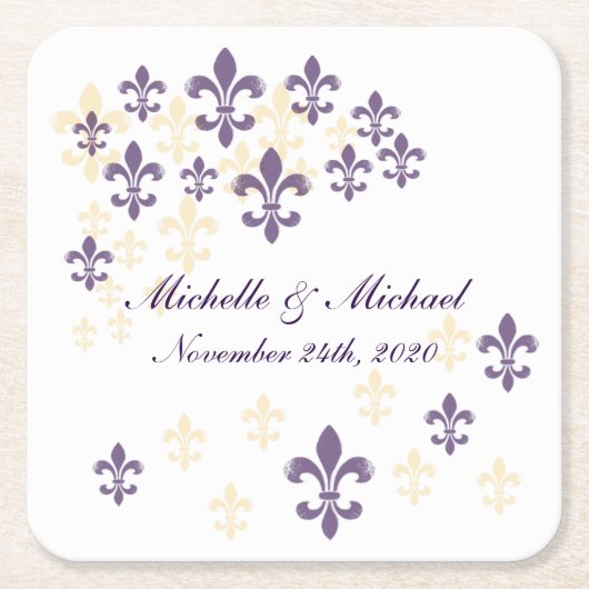 (紋章の)フラ・ダ・リカスケードパープルイエローコースター スクエアペーパーコースター (正面)