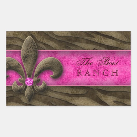 （紋章の）フラ・ダ・リステッカーブラウンピンクゼブラジュエリー 長方形シール (正面)