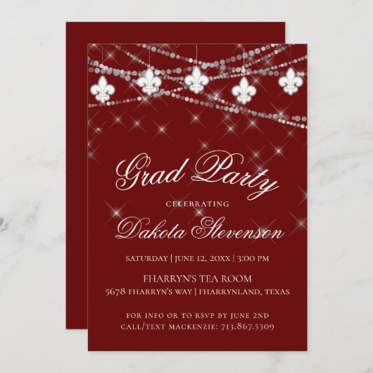 (紋章の)フラ・ダ・リ灯 |レッドテーマ卒業パーティー 招待状 (正面/裏面)