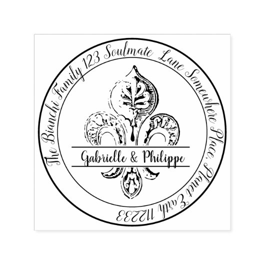 （紋章の）フラ・ダ・リ独自の差出人住所の作成 セルフインキングスタンプ (デザイン)