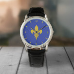 （紋章の）フラ・ダ・リ王室のオンBlue Watch 腕時計<br><div class="desc">男エレガントが時計をエレガント要す！青い背景と金ゴールド色王室のの（紋章の）フラ・ダ・リで完璧！</div>