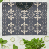 （紋章の）フラ・ダ・リ王室の船型。文字。 キッチンタオル (折り畳み)