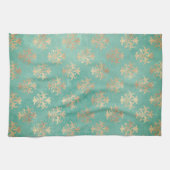 （紋章の）フラ・ダ・リ金ゴールドとティール（緑がかった色）グリーンヴィンテージパティーナ キッチンタオル (横)