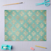 （紋章の）フラ・ダ・リ金ゴールドとティール（緑がかった色）グリーンヴィンテージパティーナ 薄葉紙 (クラフト)