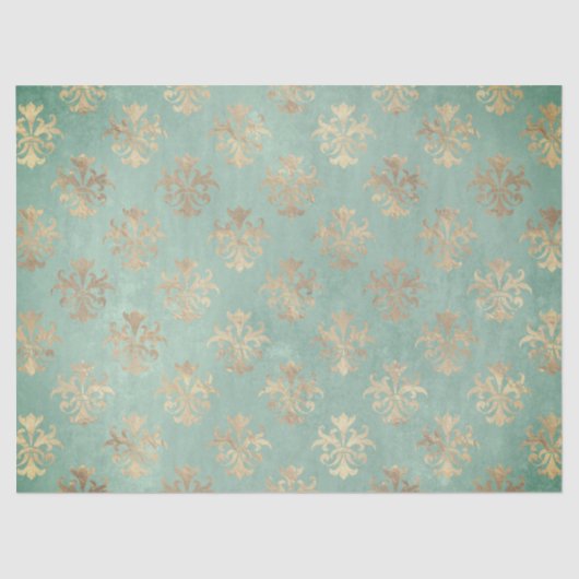 （紋章の）フラ・ダ・リ金ゴールドとティール（緑がかった色）グリーンヴィンテージパティーナ 薄葉紙 (正面)