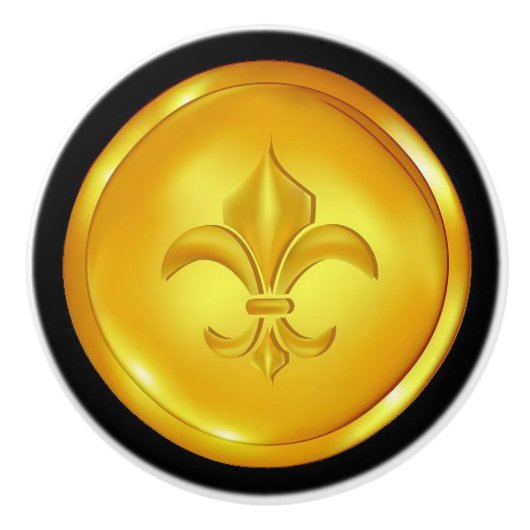 （紋章の）フラ・ダ・リ金ゴールド引き出しプル – SRF セラミックノブ (正面)