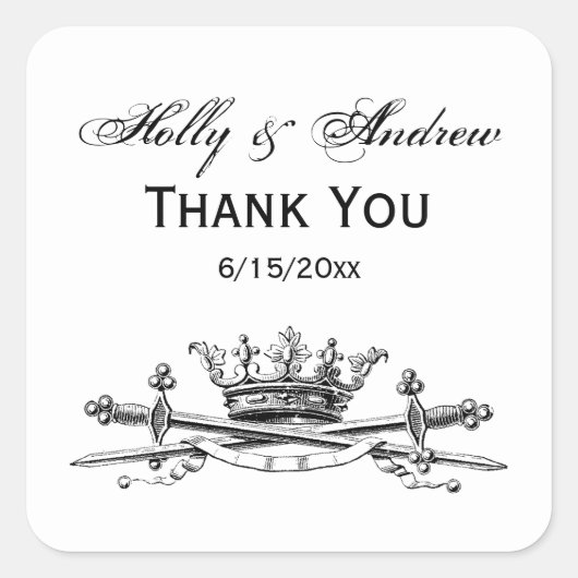 紋章クラウン交差剣サーベルエンブレムクレスト スクエアシール (正面)