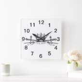 紋章クラウン交差剣サーベルエンブレムクレスト スクエア壁時計 (ホーム)