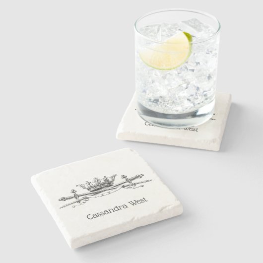 紋章クラウン交差剣サーベルエンブレムクレスト ストーンコースター (横)