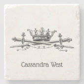 紋章クラウン交差剣サーベルエンブレムクレスト ストーンコースター (正面)