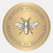 紋章ハニービーメタリック金ゴールド封筒用シール ラウンドシール (正面)