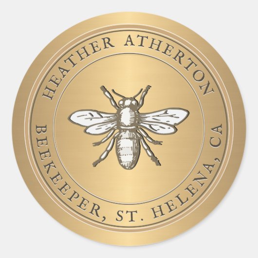 紋章ハニービーメタリック金ゴールド封筒用シール ラウンドシール (正面)