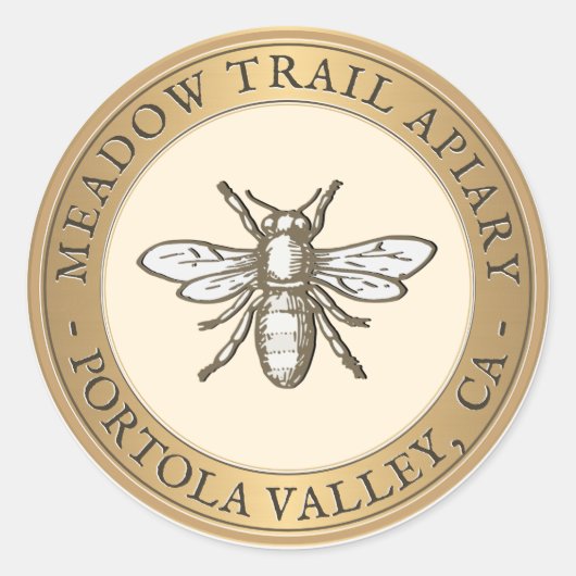 紋章ビーメタリック金ゴールド&アイボリーステッカー ラウンドシール (正面)