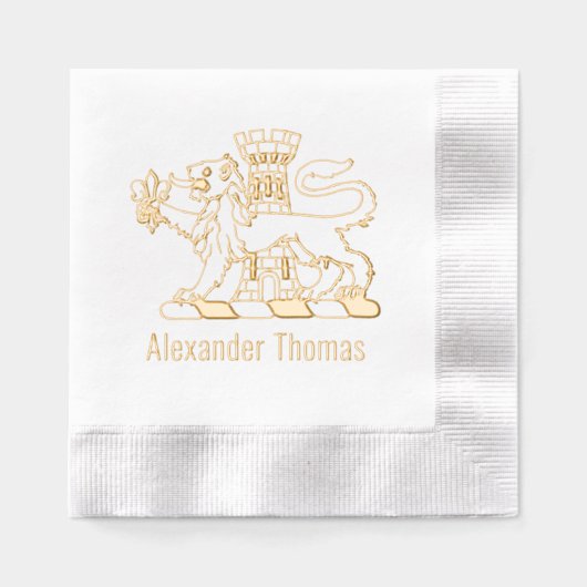 紋章ライオン（紋章の）フラ・ダ・リ城名 箔ナプキン (正面)