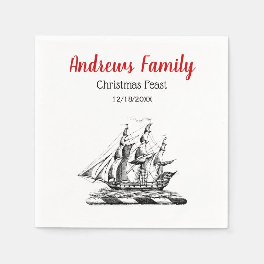 紋章ヴィンテージ航海のクリッパーシップ スタンダードカクテルナプキン (正面)