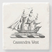 紋章ヴィンテージ航海のクリッパーシップ ストーンコースター (正面)