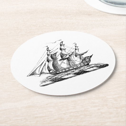 紋章ヴィンテージ航海のクリッパーシップ ラウンドペーパーコースター (アングル)