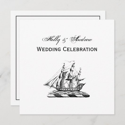紋章ヴィンテージ航海のクリッパーシップ 招待状 (正面/裏面)