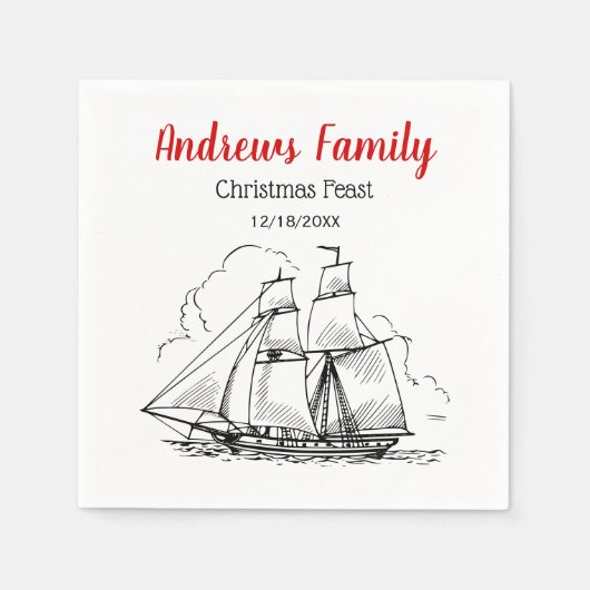 紋章ヴィンテージ航海のクリッパー船#2クレスト スタンダードカクテルナプキン (正面)