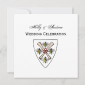 紋章ヴィンテージ4ミツバチが盾の紋章の上をスクロール 招待状 (正面)