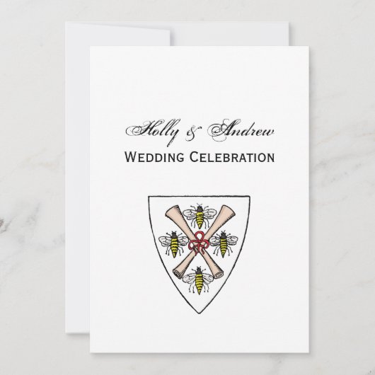 紋章ヴィンテージ4ミツバチが盾の紋章の上をスクロール 招待状