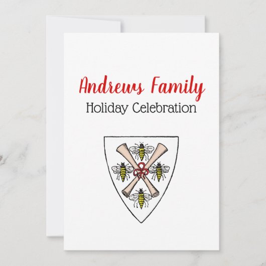 紋章ヴィンテージ4ミツバチが盾の紋章の上をスクロール 招待状 (正面)