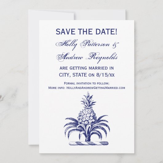 紋章名門私立校風のの紋章の紋章の青いパイナップルコート 招待状 (正面)