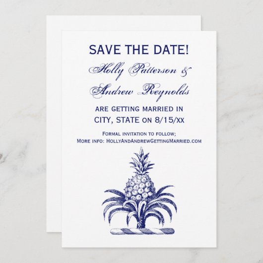 紋章名門私立校風のの紋章の紋章の青いパイナップルコート 招待状 (正面/裏面)