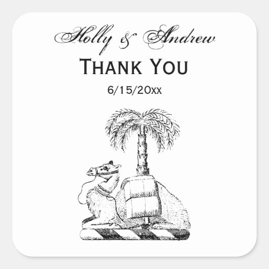 紋章名門私立校風のラクダのヤシの木のコートオブアームズ スクエアシール (正面)