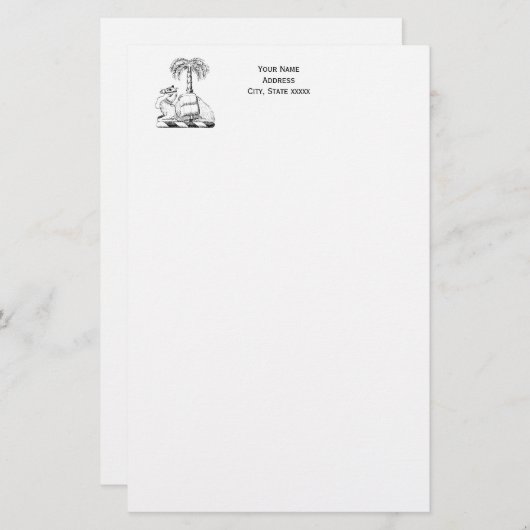 紋章名門私立校風のラクダのヤシの木のコートオブアームズ 便箋 (正面/裏面)