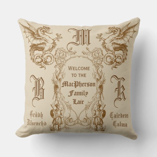 紋章学のドラゴンのスコットランドの一族の人の戦士フレーム クッション (正面)