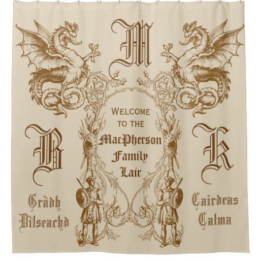 紋章学のドラゴンのスコットランドの一族の人の戦士フレーム シャワーカーテン (正面)