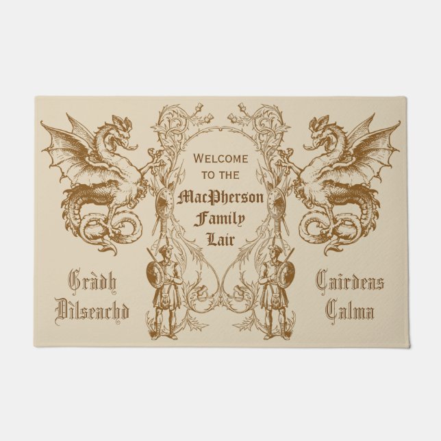 紋章学のドラゴンのスコットランドの一族の人の戦士フレーム ドアマット (正面)